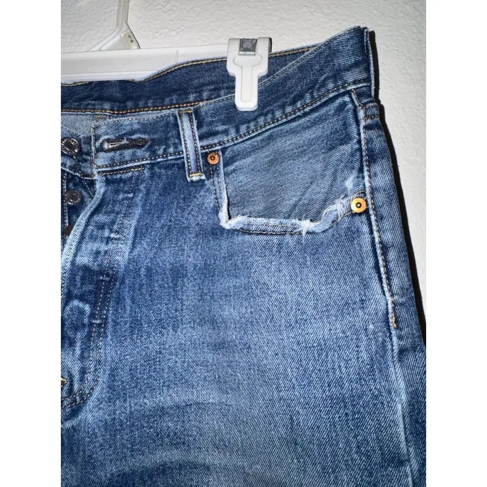 Levi's 501 Men's W34 100% Cotton Button Fly Jeans Natural Distress (Hemmed)